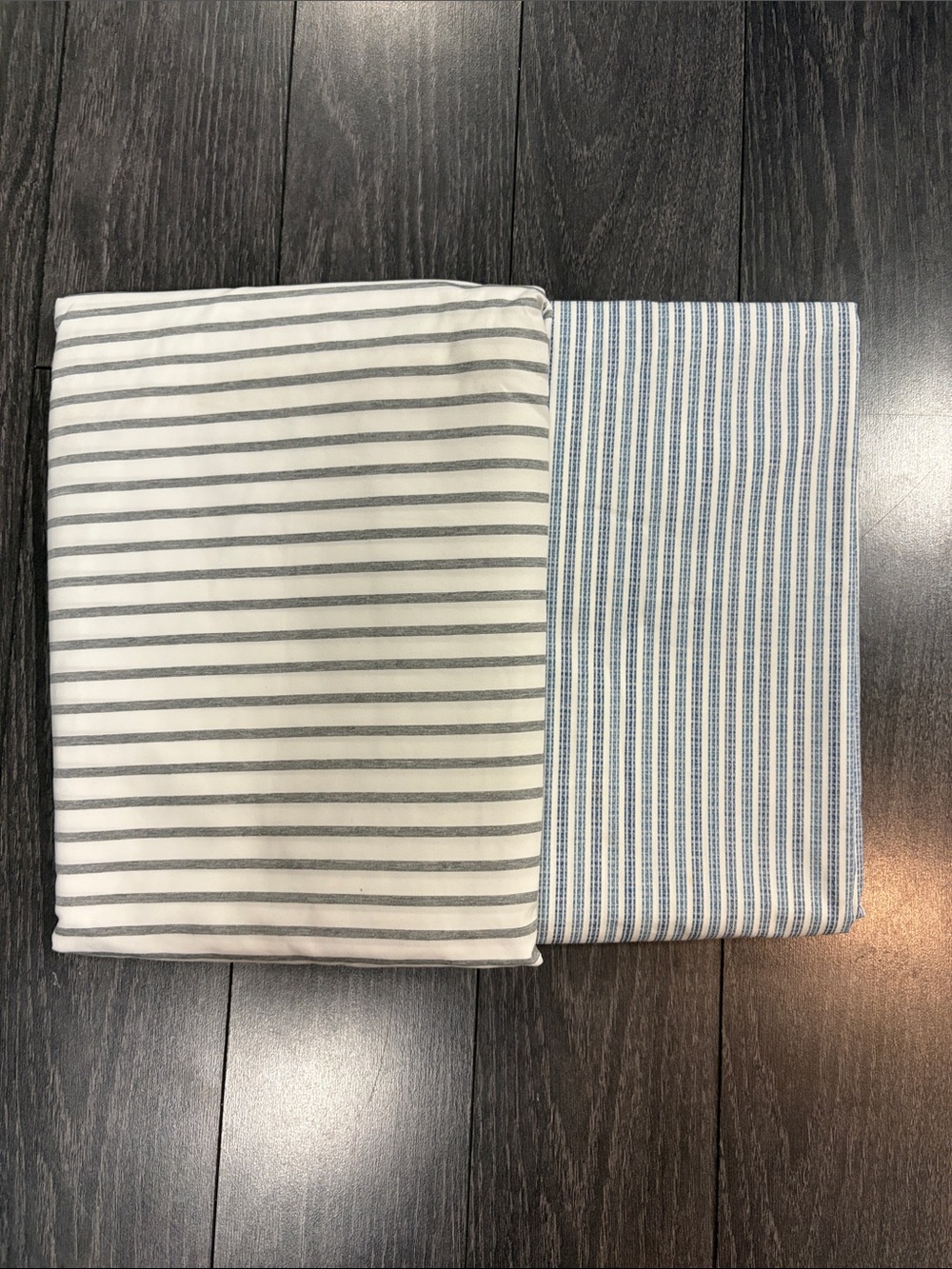 Twin XL Striped Cotton Flat Sheets - Gray & Blue Stripes NWOT